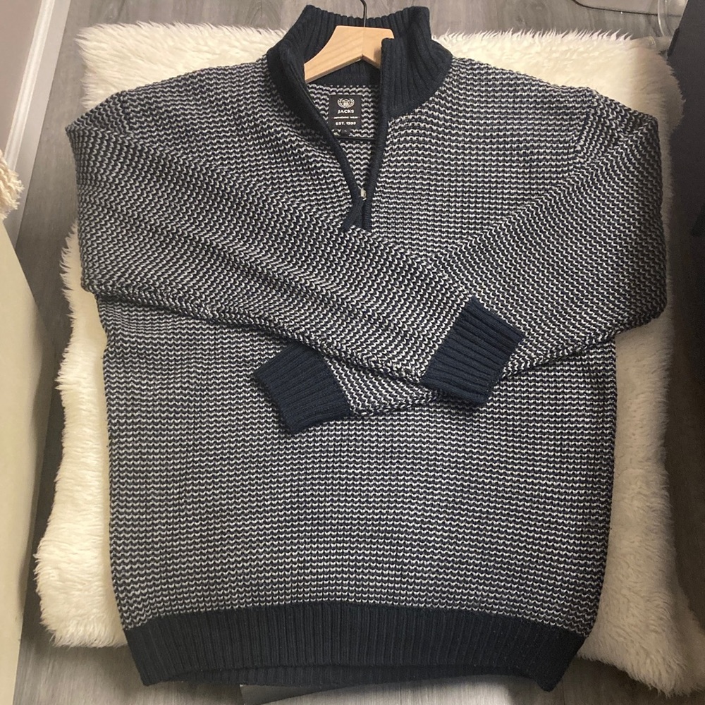 JACKS Men's Black and Gray Quarter Zip Sweater Men’s Size L